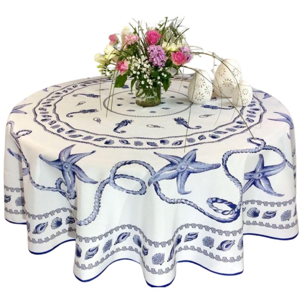 Promo Linge Nappes nappe ronde 180cm marin blanc