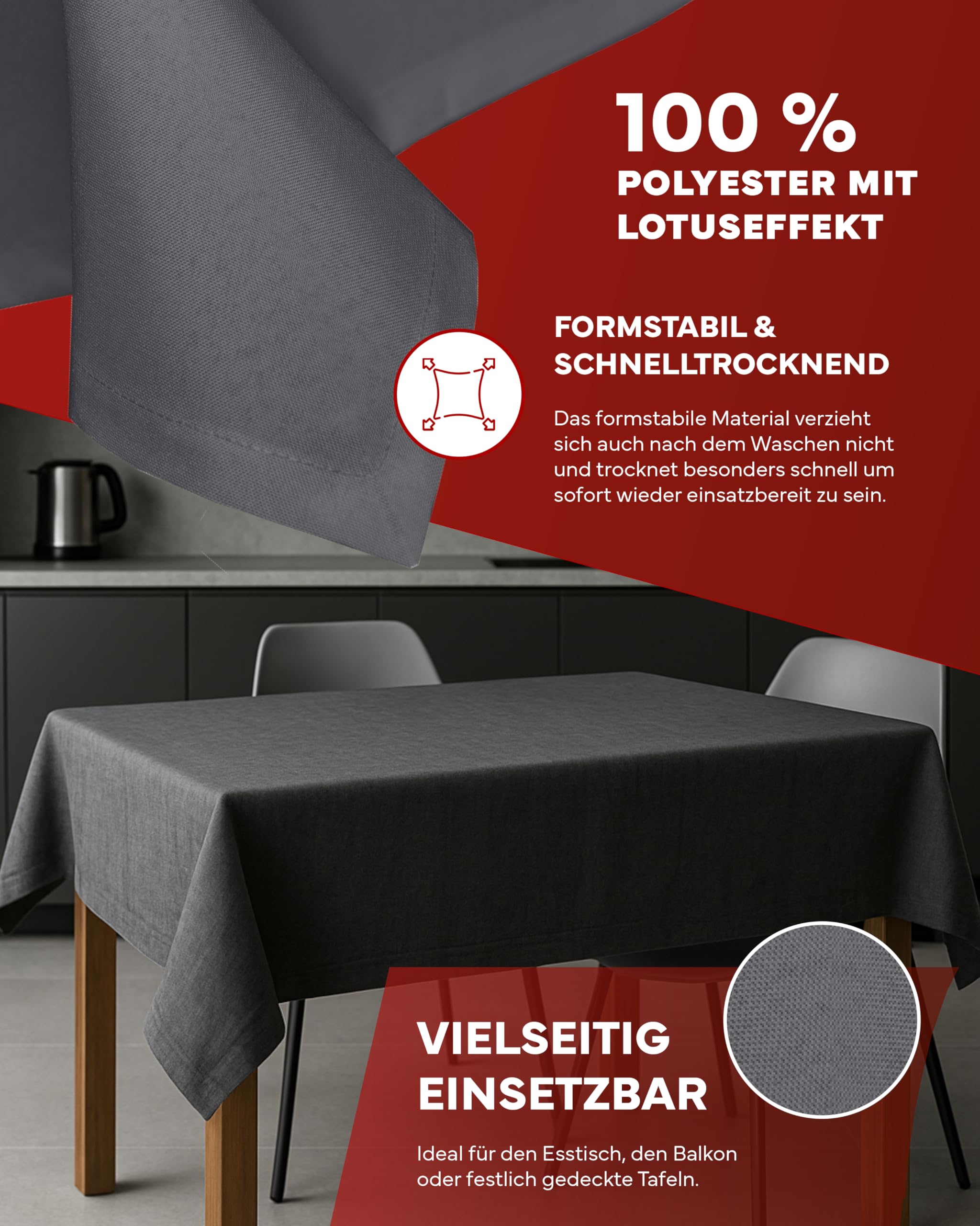 TEXPOT Gartentischdecken nappe ronde 160 gris foncé lin