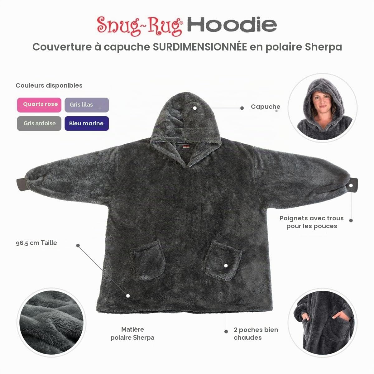 Snug Snug-Rug Hoodie Plaid sweat Gris Ardoise sherpa