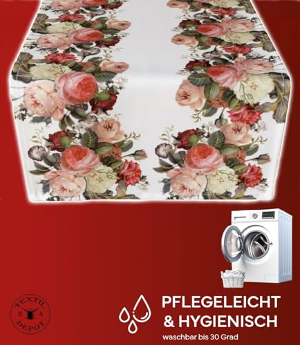 TEXPOT Tischläufer chemin de table 40x90 cm roses blanc