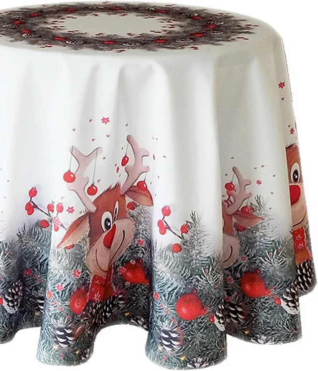 TEXPOT Tischdecken nappe Noël ronde 170 cm élan nez rouge