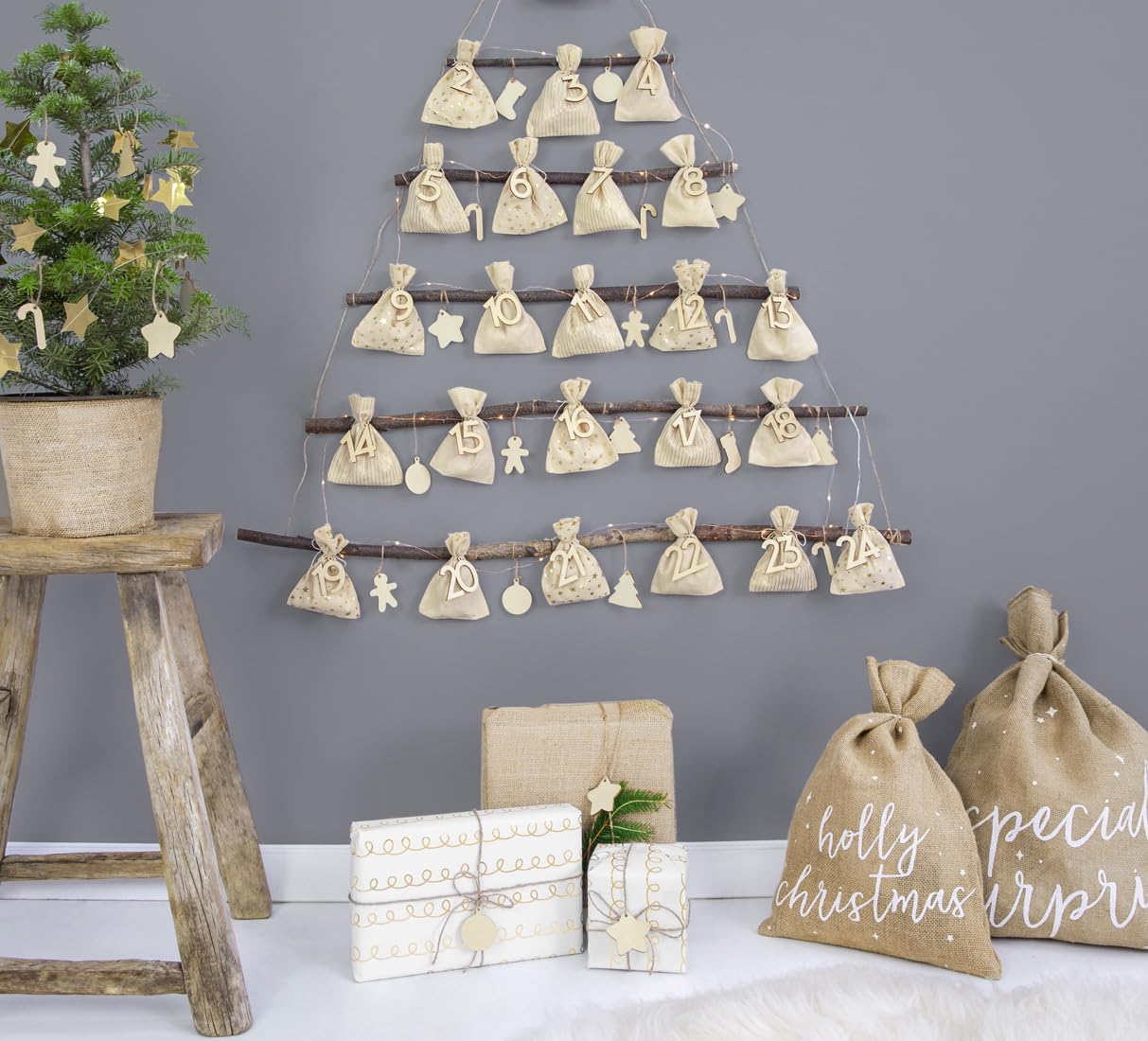 TEXPOT Deko calendrier de l'Avent 24 sachets coton 10x13 cm