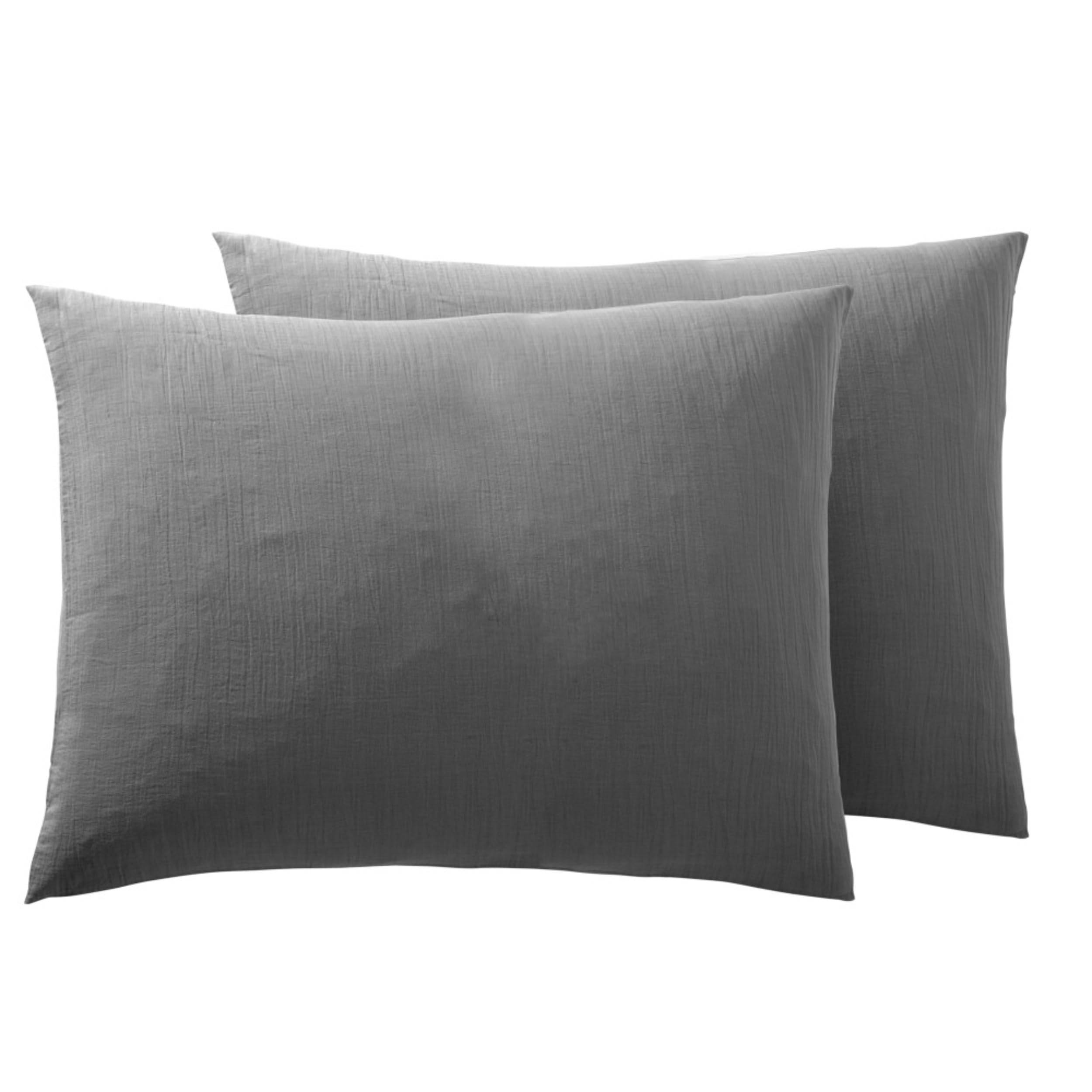 PROMO LINGE taies d'oreiller gaze coton anthracite 50x70 lot 2