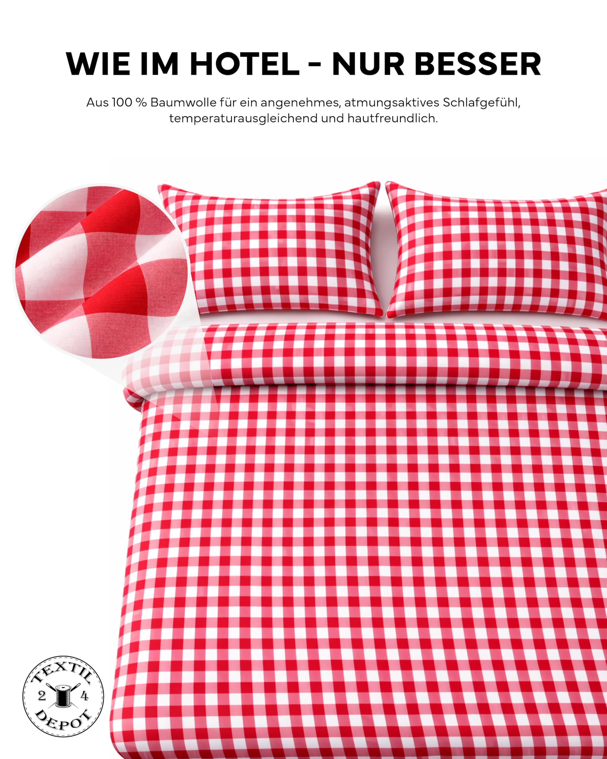 Texpot Bettwäsche parure de lit rouge 155x220 cm coton carreaux
