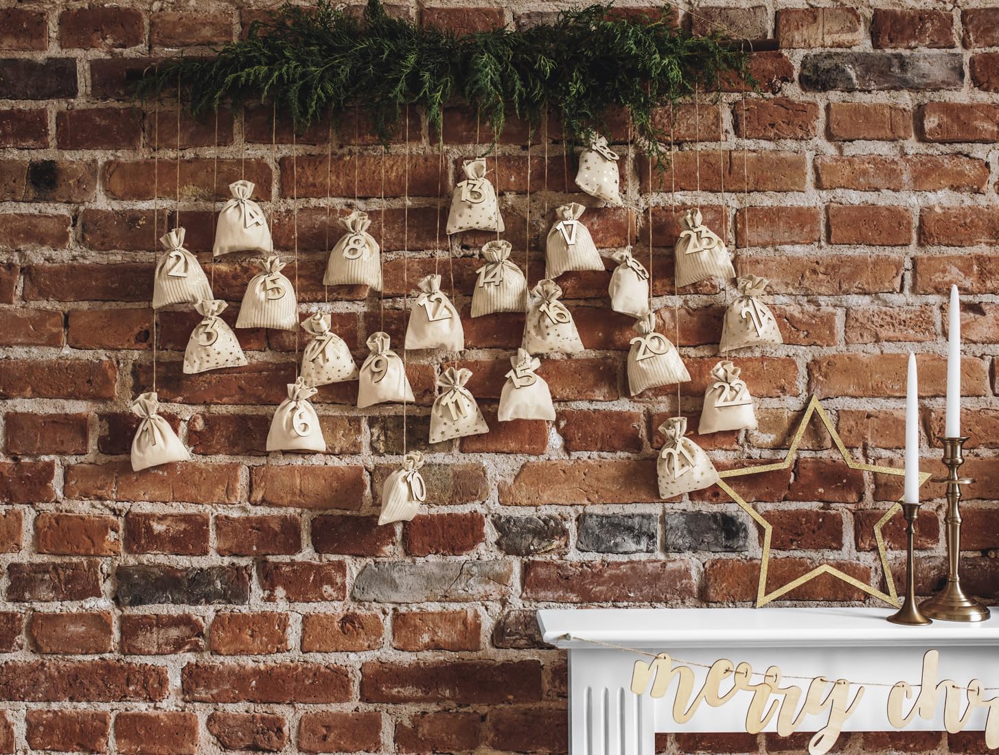 TEXPOT Deko calendrier de l'Avent 24 sachets coton 10x13 cm
