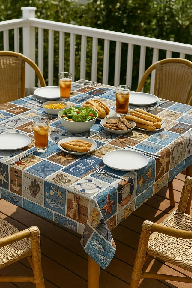 TEXPOT Gartentischdecken toile cirée 140x100 cm motif mer