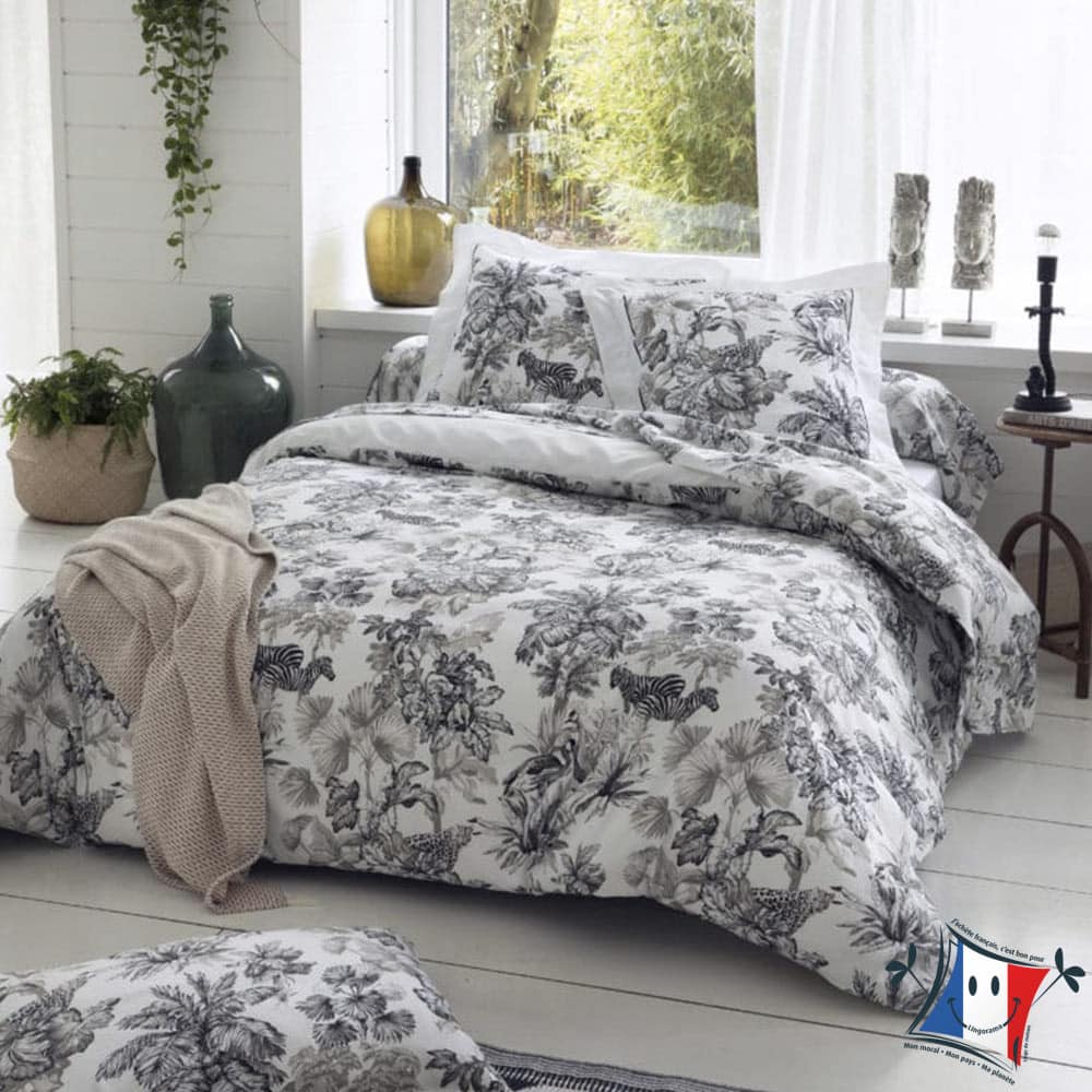 Tradilinge Savane housse couette 260x240 satin blanc motif