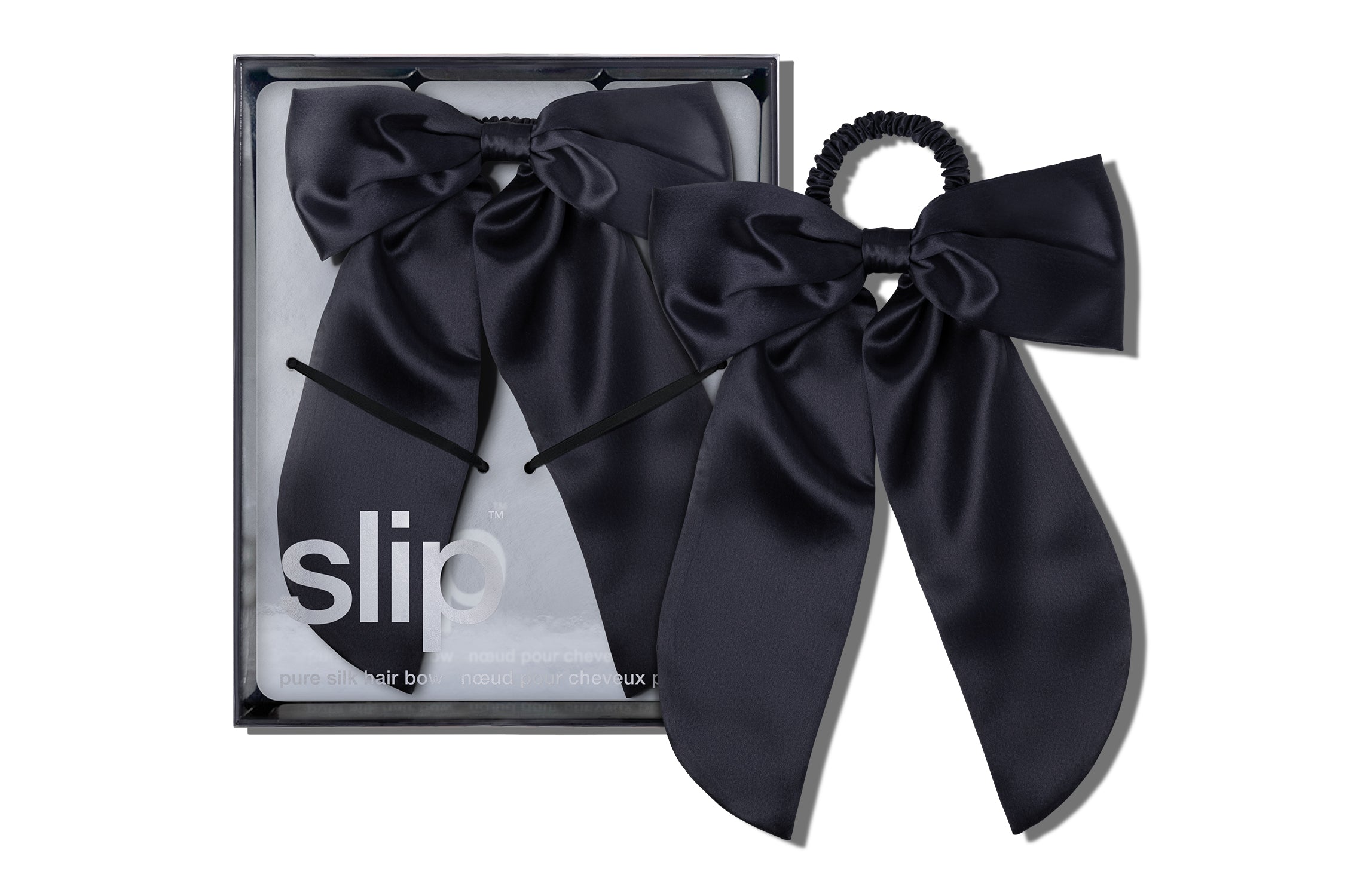 Slip Hair Bow noeud cheveux noir soie