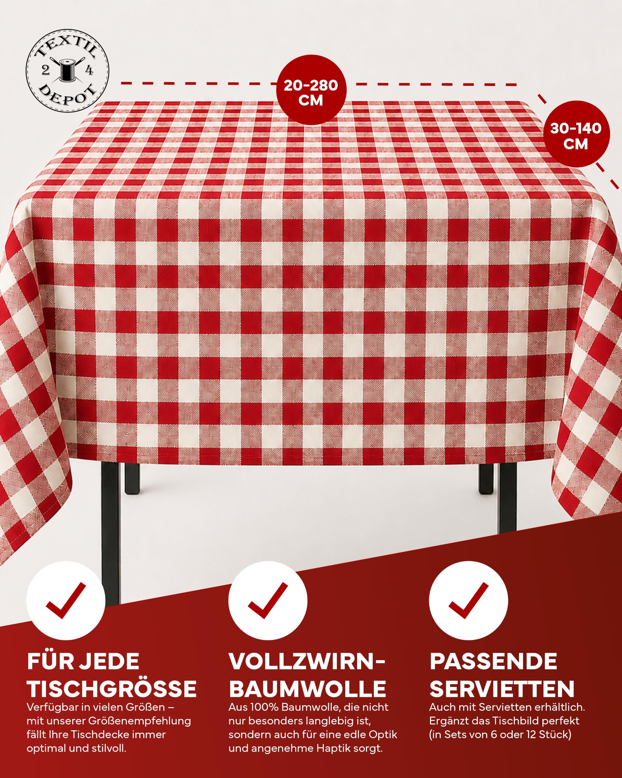 TEXPOT Tischdecken Nappe à carreaux 110x110 coton chilli