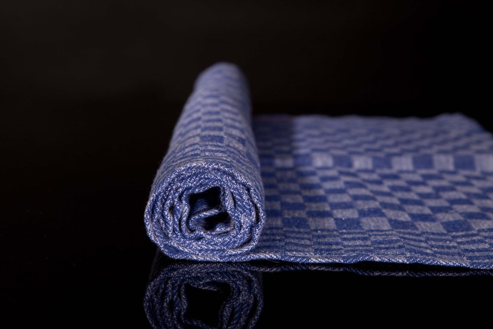 Texpot torchon carreaux bleu gris 50x100 cm semi-lin