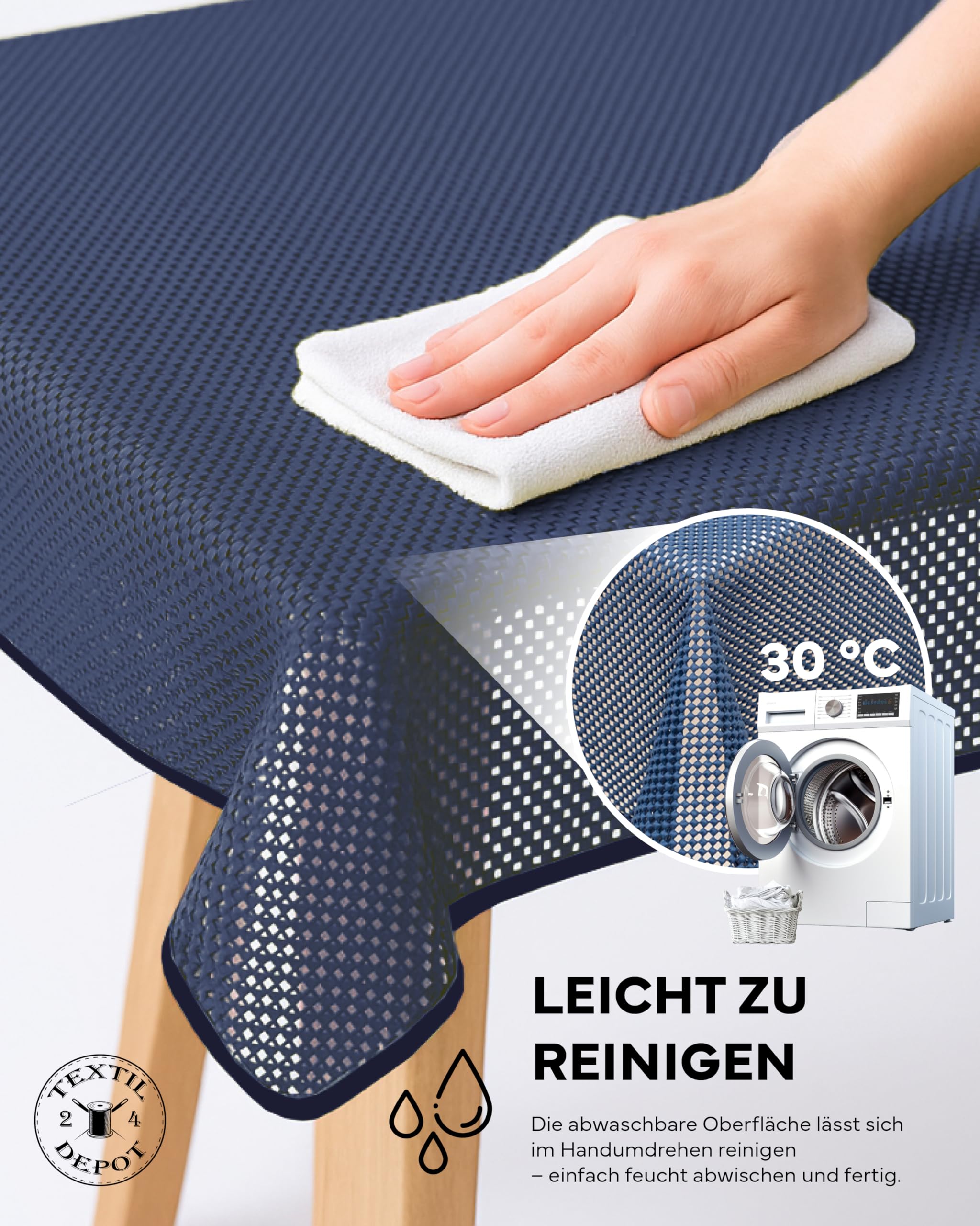 Texpot Gartentischdecken nappe ovale 160x220 bleu PVC carreaux