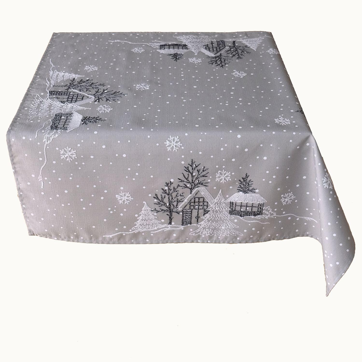 TEXPOT Tischläufer nappe Noël 85x85 grise broderie hiver