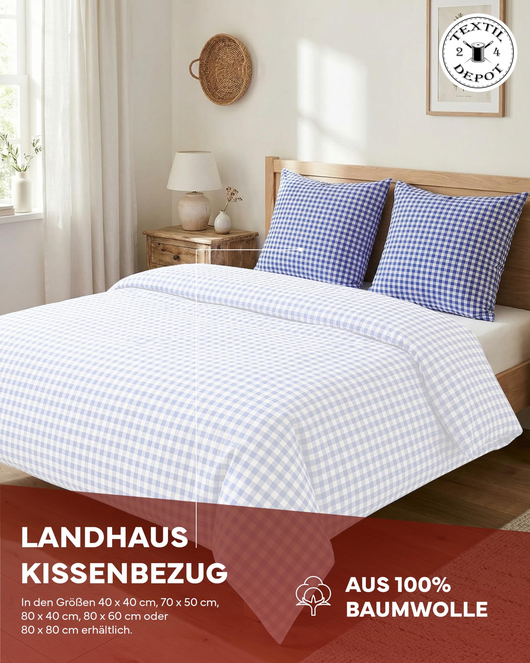 TEXPOT Kissenhüllen housse coussin 40x40 cm carreaux bleus coton