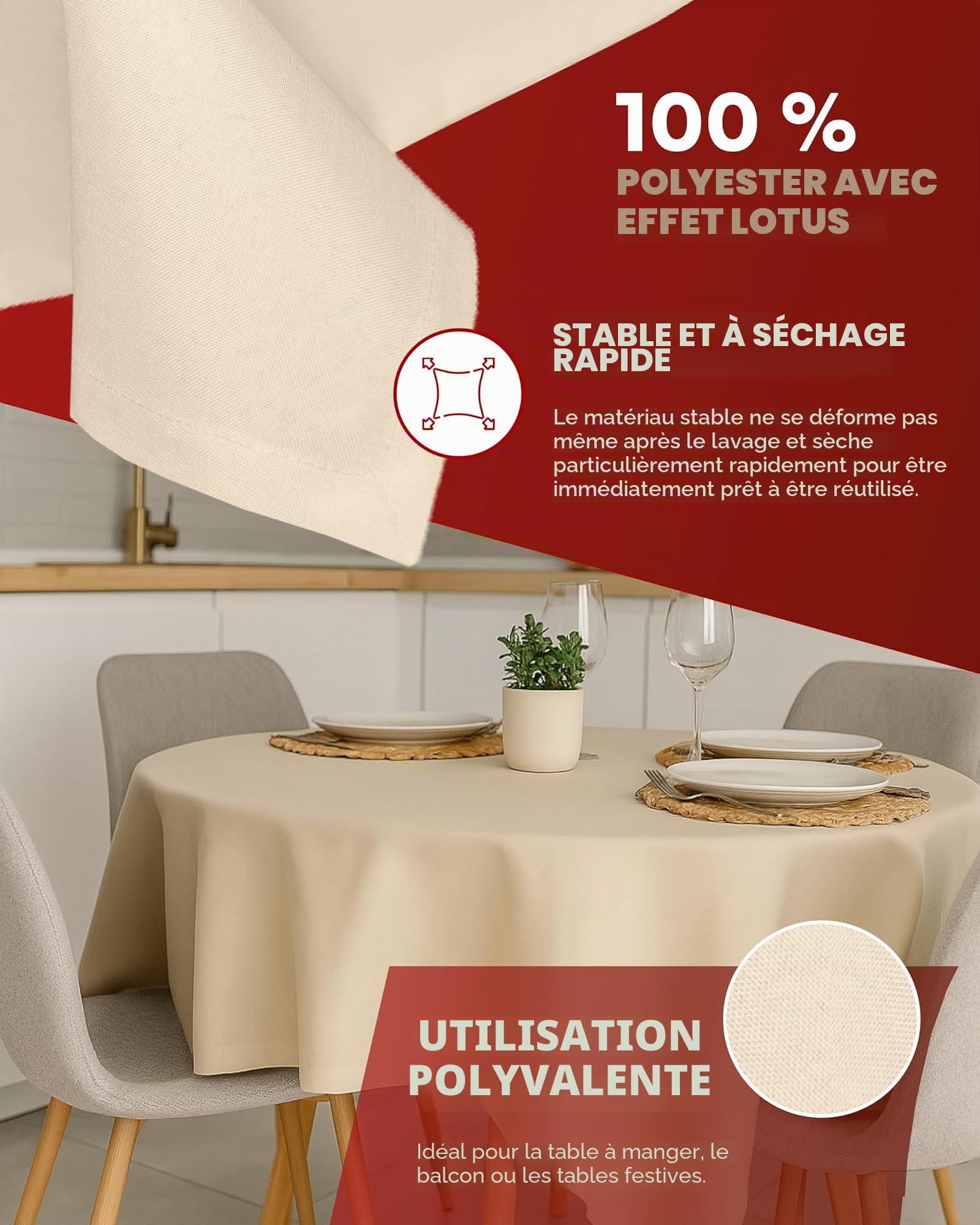 Texpot Gartentischdecken nappe écrue 90x90 cm polyester