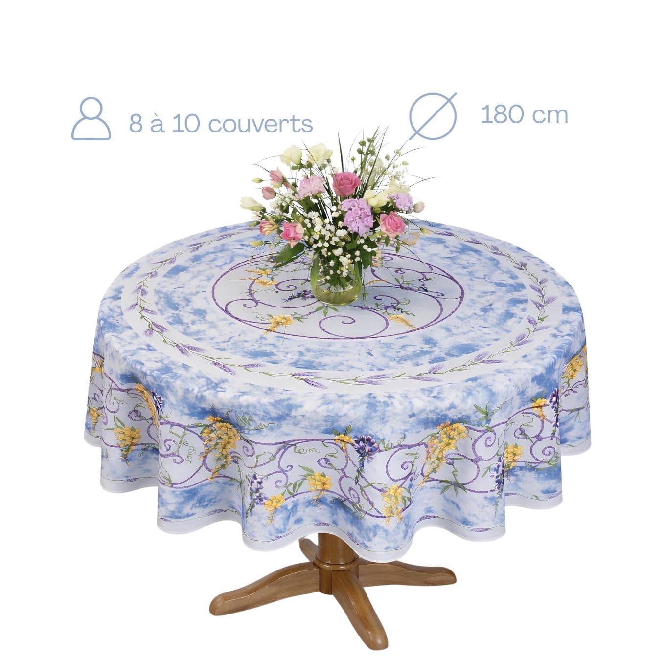 Promo Linge Nappes nappe provençale bleue 180 cm ronde