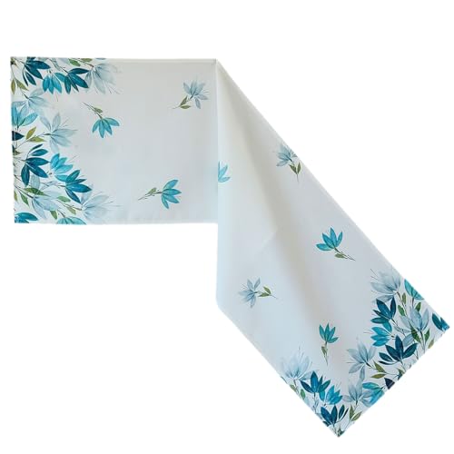 TEXPOT Tischläufer chemin de table 40x85 cm feuilles blanc
