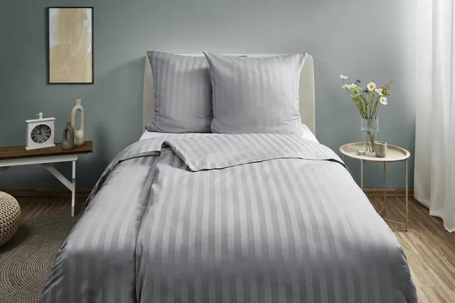 Texpot Bettwäsche parure de lit 135x200 cm rayures grise coton