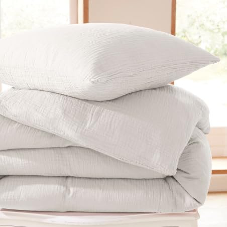 Promo Linge parure lit gaze coton 140x200 cm blanc