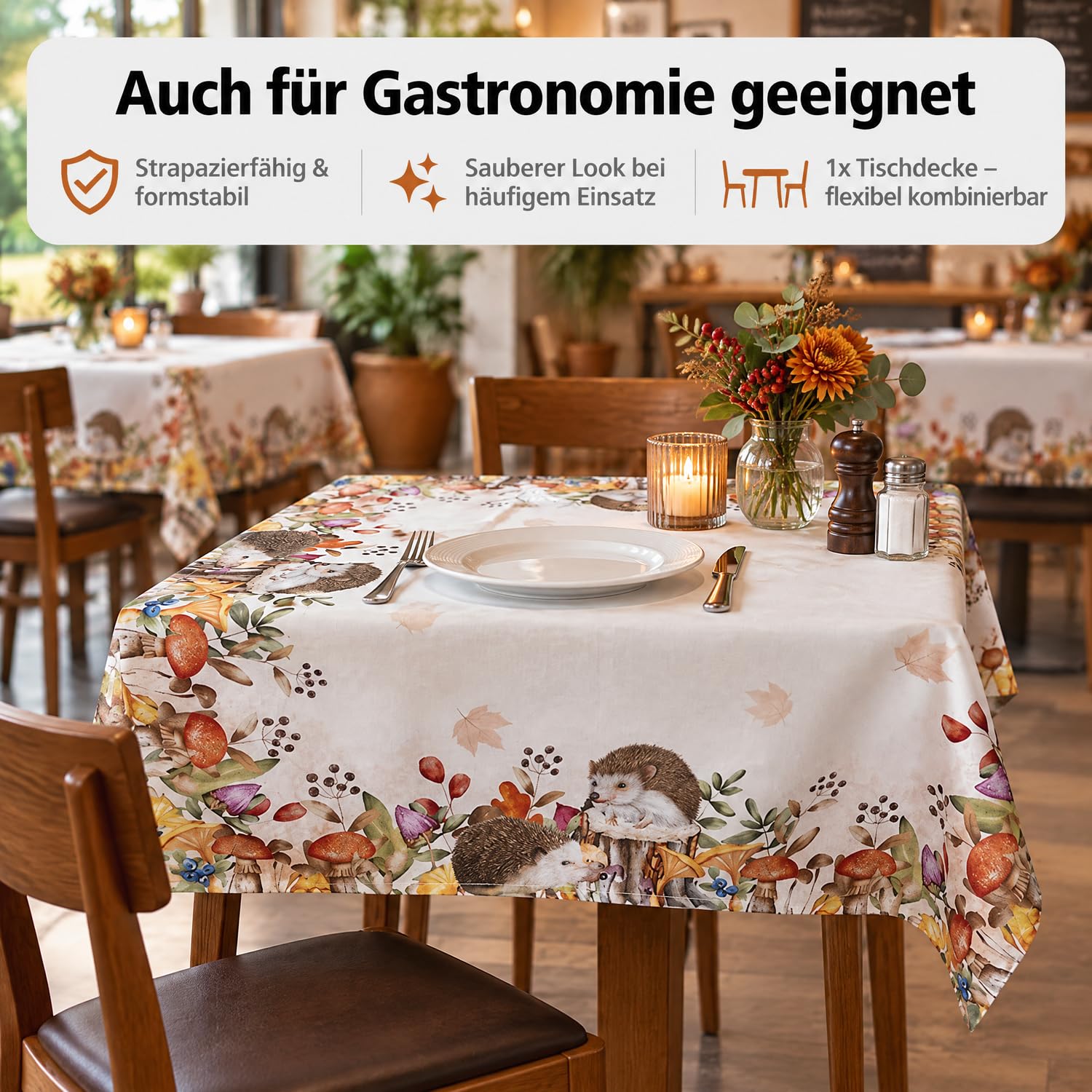 Texpot Tischdecken nappe hérisson automne 85x85 polyester