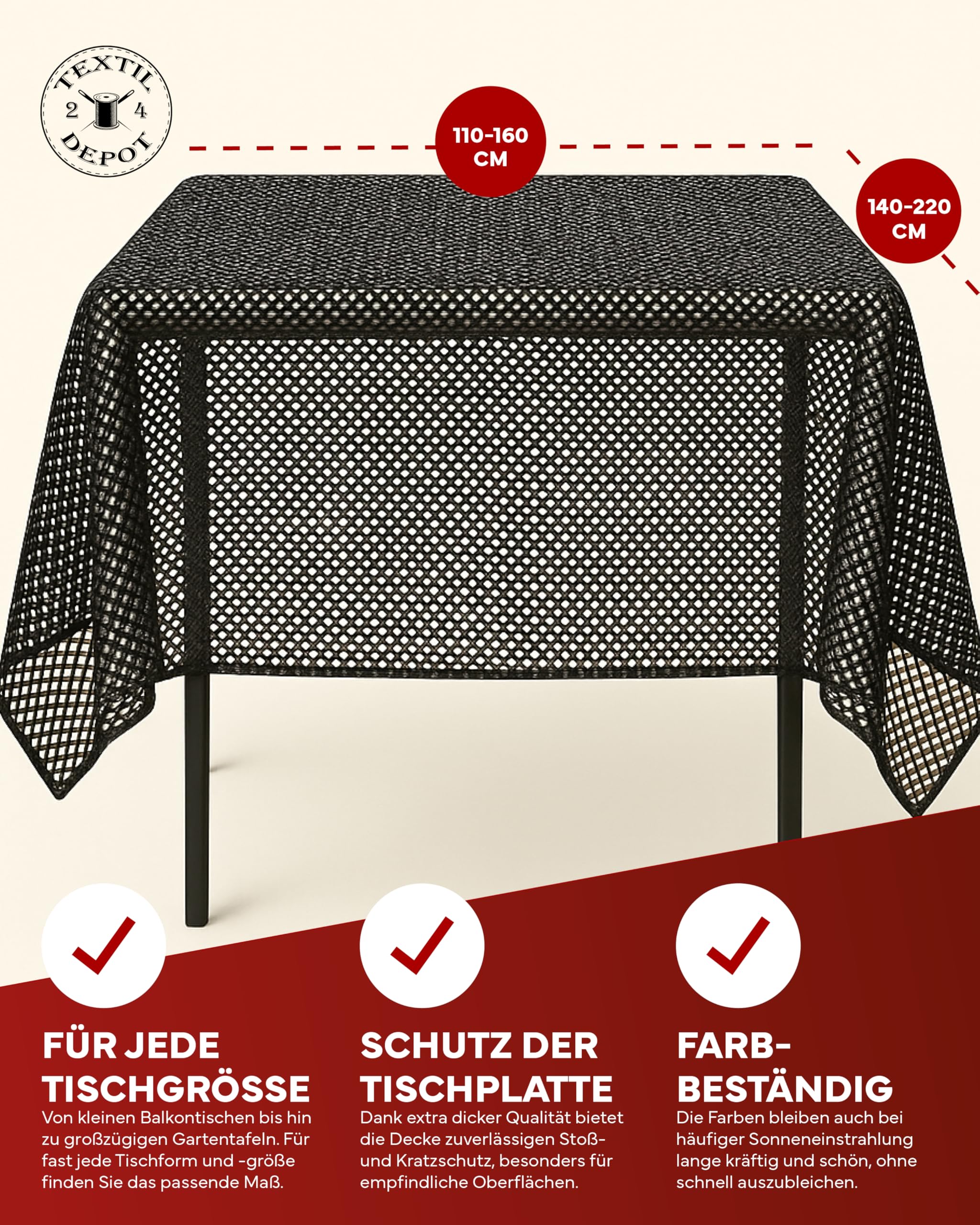 TEXPOT Gartentischdecken nappe ronde rouge à carreaux PVC