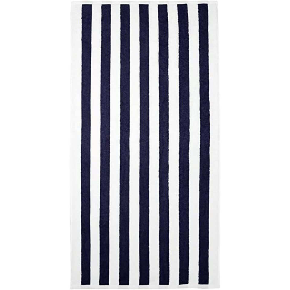 Promo Linge Serviette de Plage 100x180 Marinière Bleu Coton