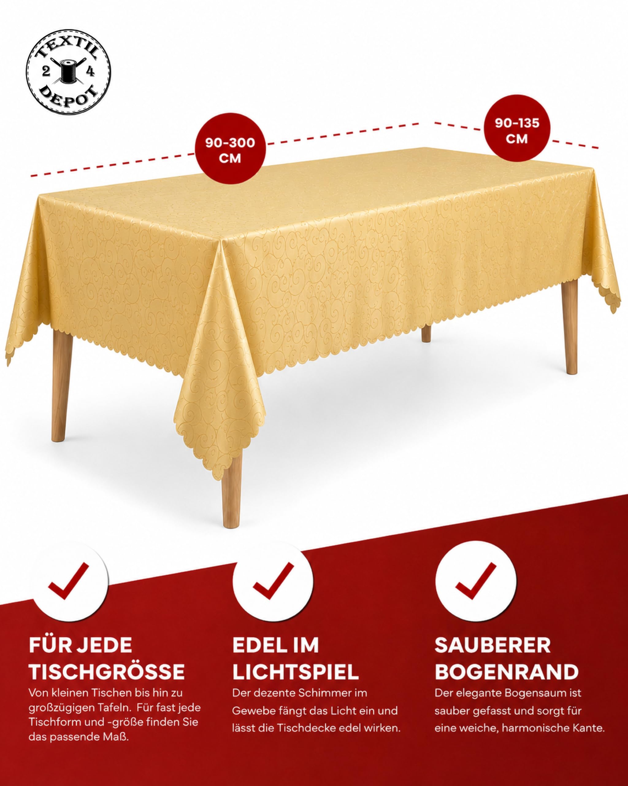 TEXPOT Ornament nappe ovale jaune 135x180 cm infroissable