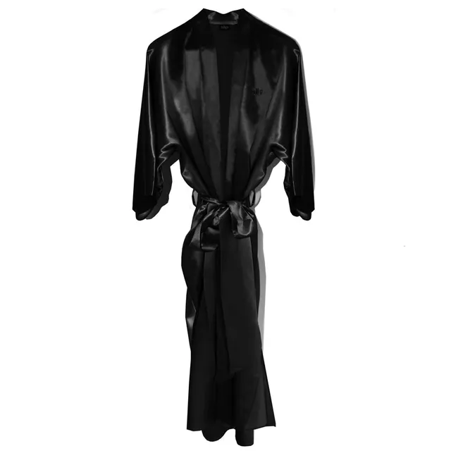 Slip Robe Longue peignoir noir soie taille unique