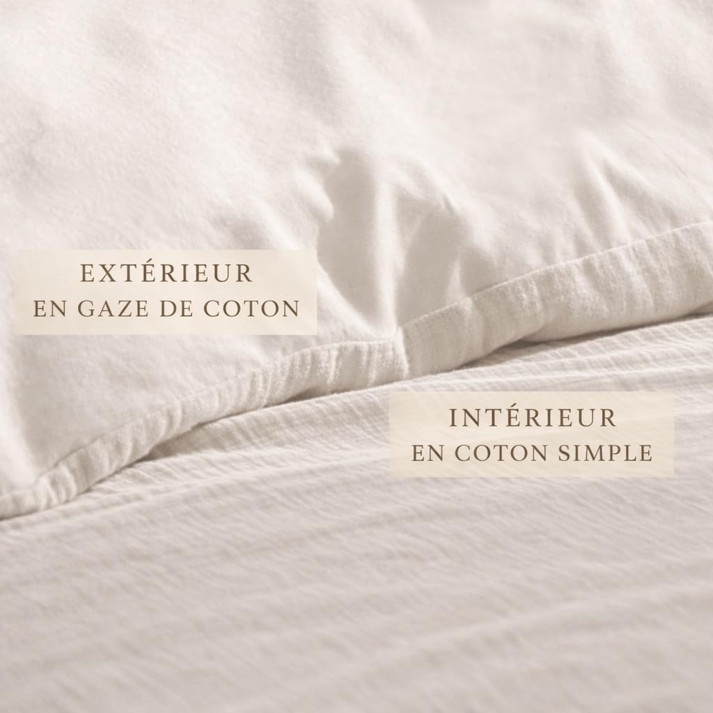 PROMO LINGE Angelina parure lit gaze coton blanc 240x260