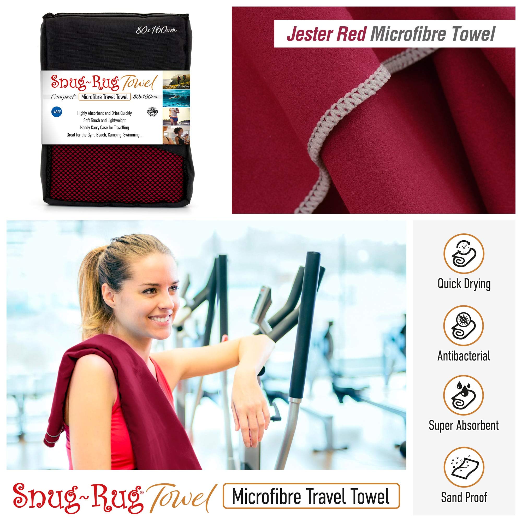 Snug Snug-Rug Microfibre serviette 80x160 cm rouge séchage rapide
