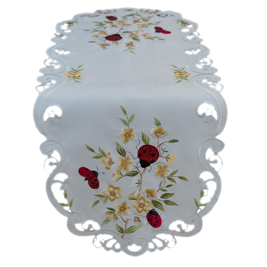 TEXPOT Tischdecken nappe 85 x 85 cm coccinelle brodée