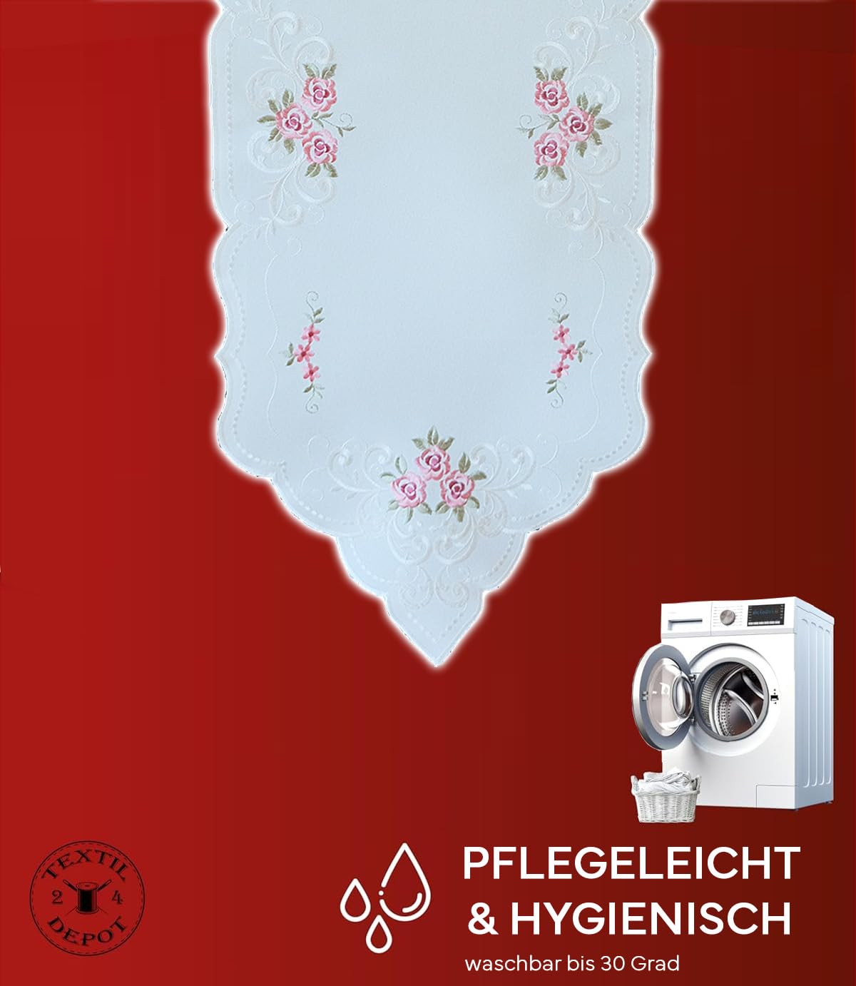 TEXPOT Tischdecken nappe roses brodées blanc bord feston