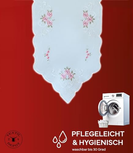 TEXPOT Tischdecken nappe roses brodées blanc bord feston