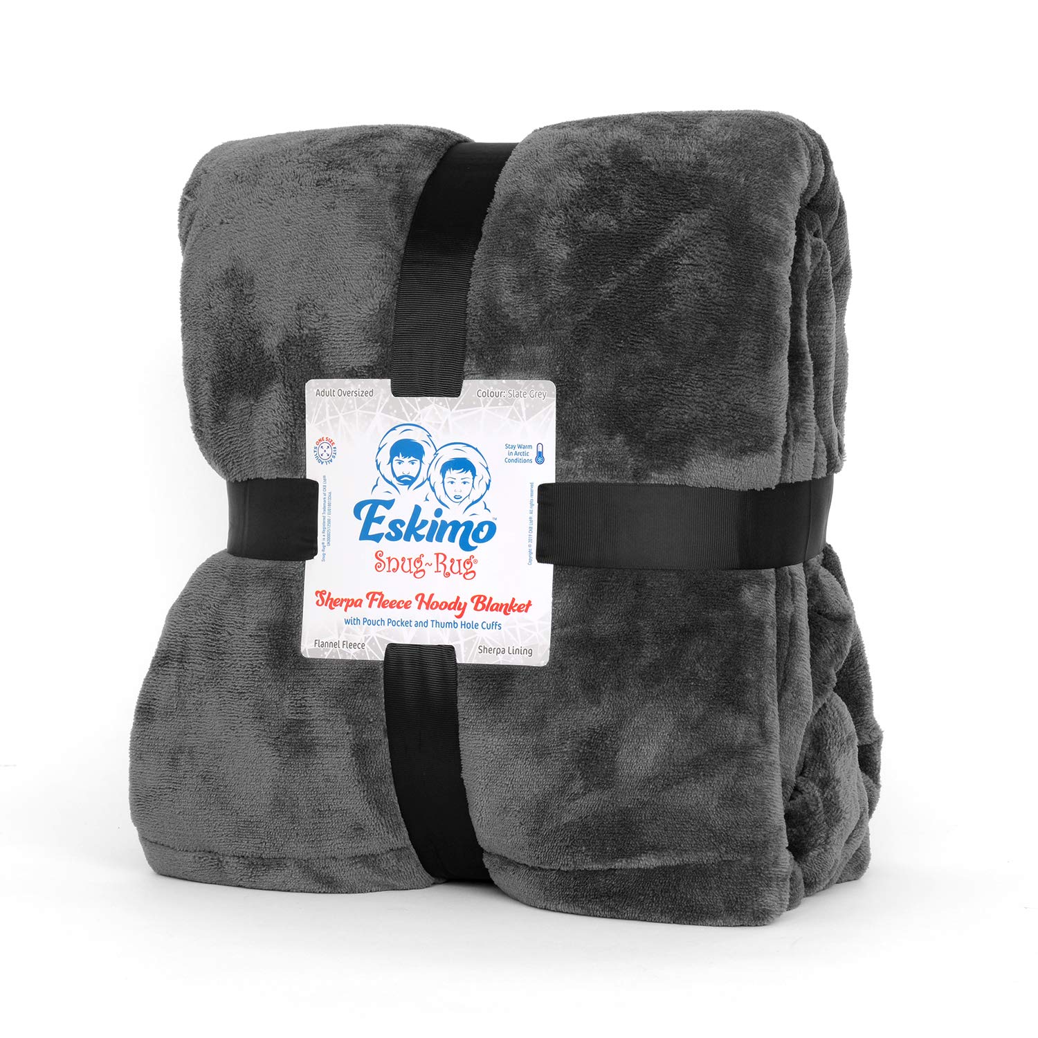 Snug-Rug Eskimo Hoodie Blanket plaid à capuche gris sherpa