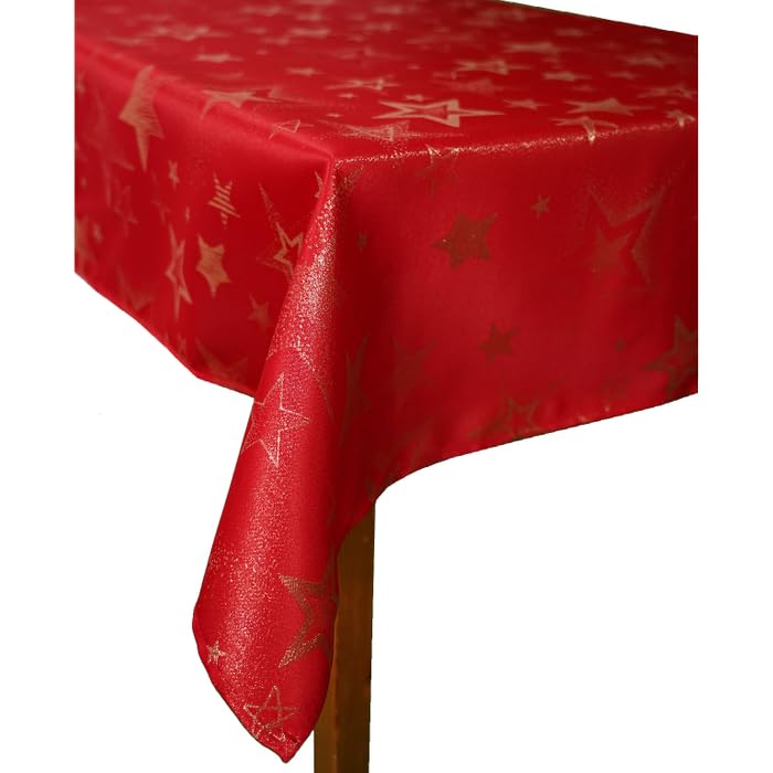 TEXPOT Tischdecken nappe ronde 160x130 rouge étoiles